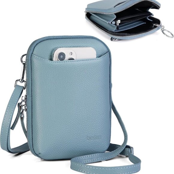 Genuine Leather Crossbody Cell Phone Purse for Women, Small Zip Around RFID Bloc - Picture 1 of 7